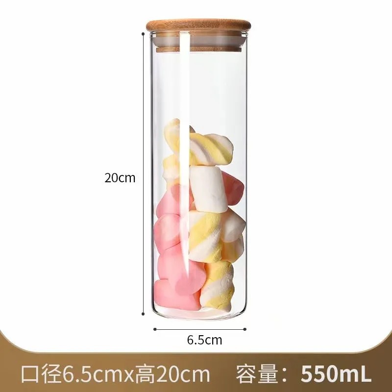 Tanque de almacenamiento con tapa de bambú y madera Tanque de almacenamiento de vidrio Tanque de té sellado Tanque de almacenamiento transparente Tanque de almacenamiento de clasificación de cocina