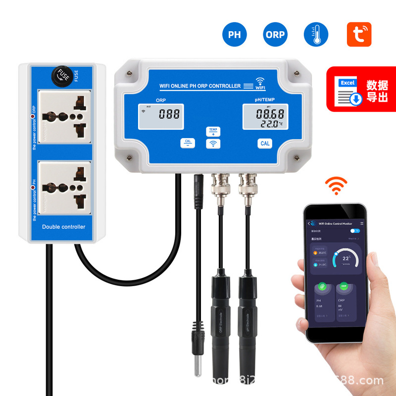 Tuya Wifi Connected Online Water Quality Detector Three-In-One Ph/Orp Temperature Fish Tank Breeding Water Quality Monitor