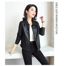 专柜宽松皮衣女港风复古翻领时尚休闲黑色百搭外套短款绵羊皮夹克