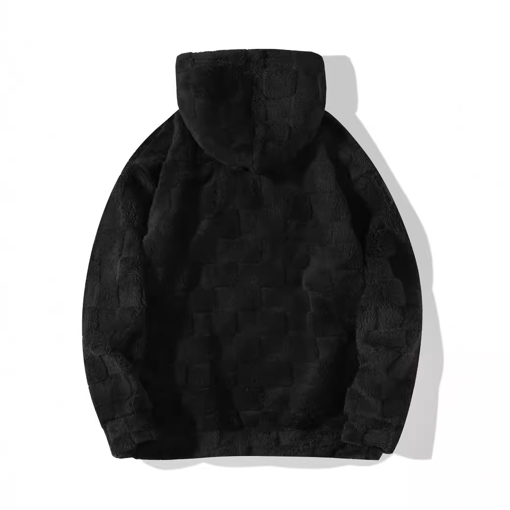 Men's Clothing hot selling plaid loose hooded sweatshirt winter coral fleece casual large size outerwear for men_voghion.com