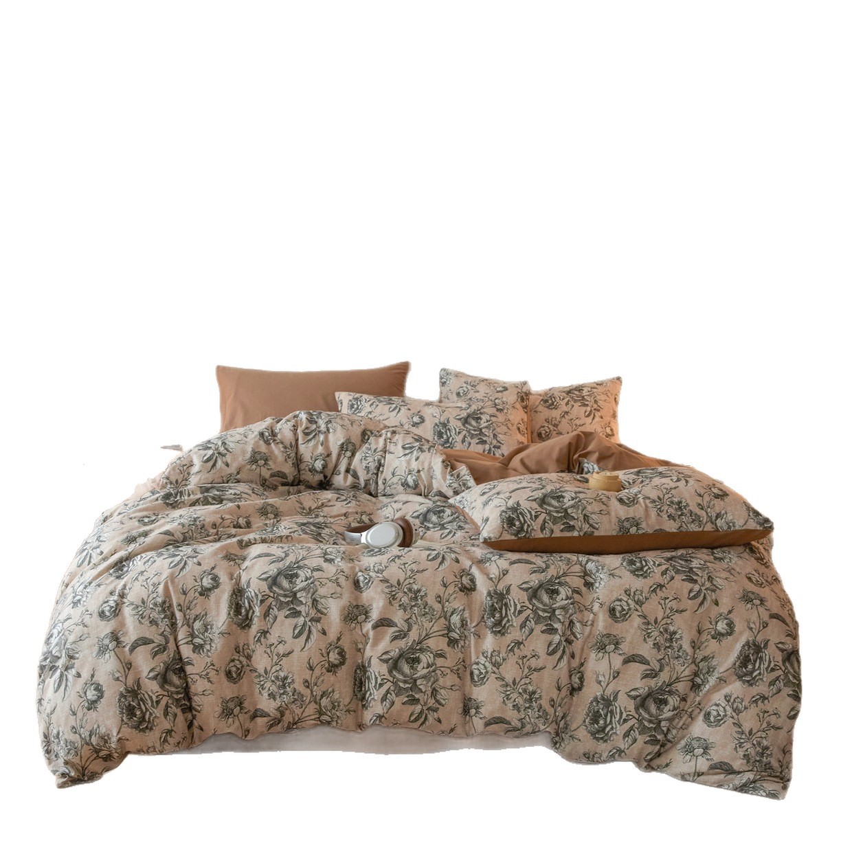 Conjunto de cama nórdico francês vintage boho classe A, 100% algodão escovado europeu, quatro peças, com lençol de baixo, lençol de algodão puro de alta qualidade em estilo retrô._voghion.com