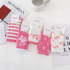 運動女襪深藍字母笑臉襪子女可愛日系中筒襪學院風秋冬ins潮長襪