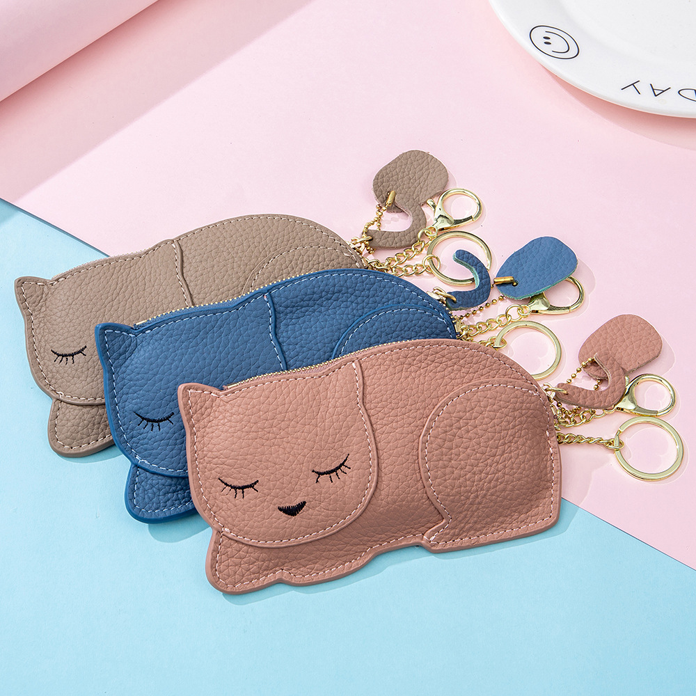 Cute cat ultra-thin purse, leather key mini coin bag, women's ins_voghion.com
