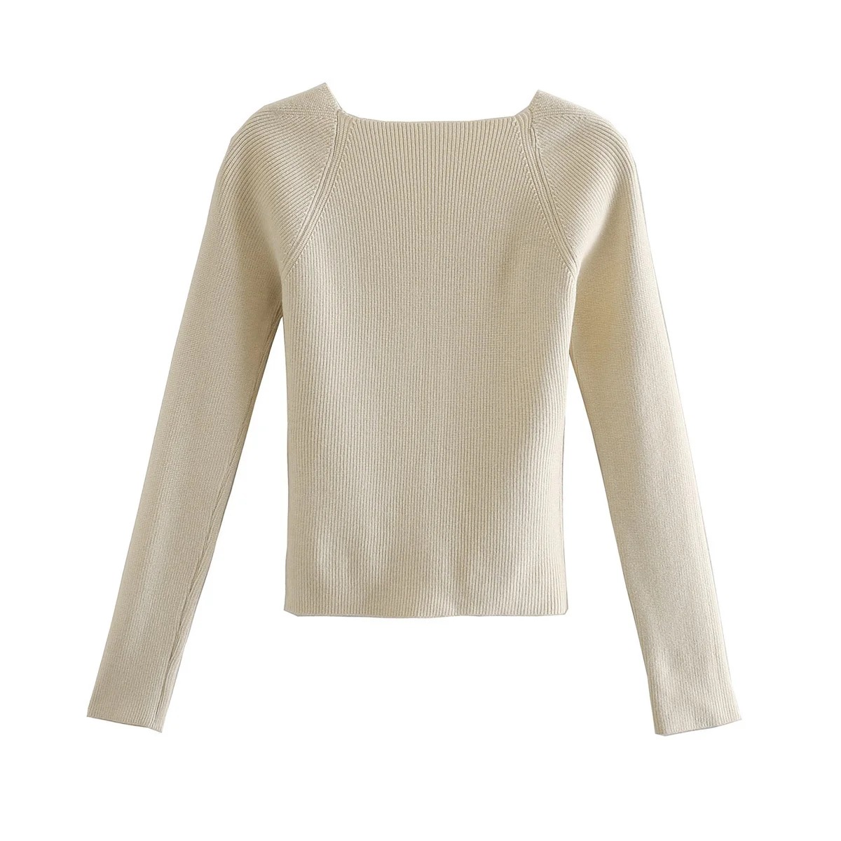 Retro Square Neck Long Sleeve Knitted Top NSAC44246