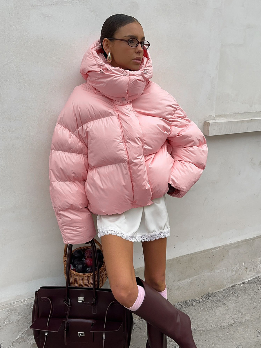 Transfronterizo rosa encapuchado ropa de algodón Europa y los Estados Unidos en invierno 2025 nuevo tipo grueso chaqueta de ropa de pan chaqueta de algodón cálido chaqueta