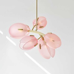 玲兰花吊灯粉色郁金香花苞餐厅现代简约北欧客厅玻璃卧室床头吊灯