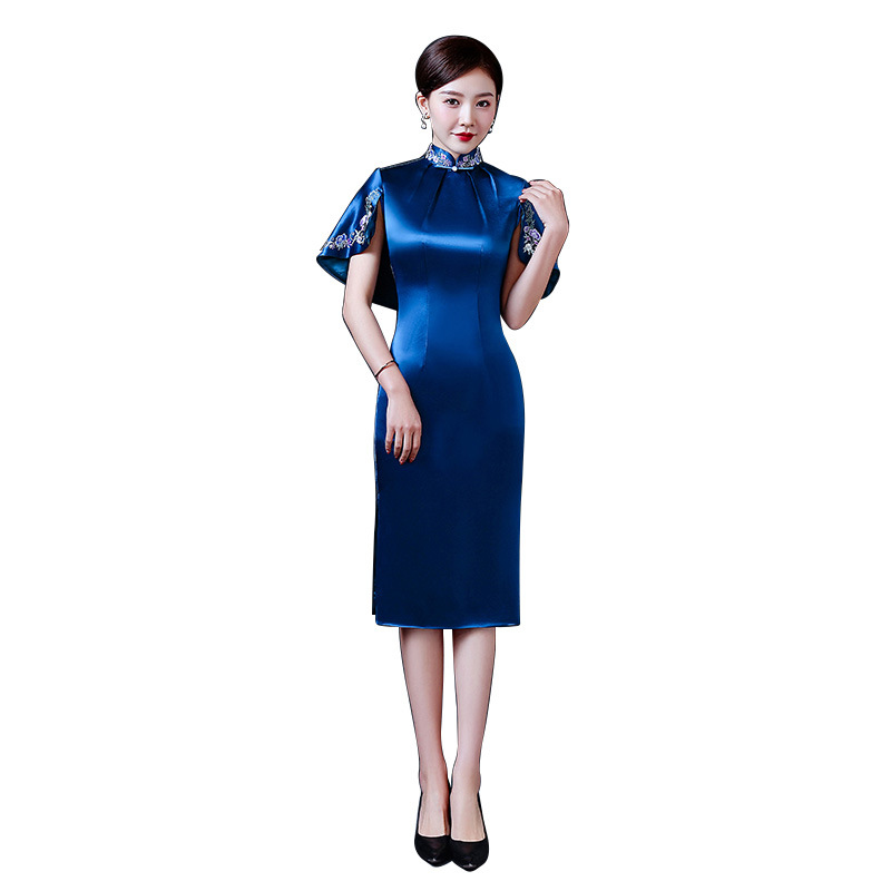 2022 New Mother Dress Improved Cheongsam Dress Slim-fit Dress Women's Elegant and Atmospheric Happy Mother-in-law Wedding Dress Spring