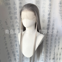 深灰色三尖美人尖手钩假发前额蕾丝手勾毛胚古风假发萨菲罗斯cos