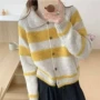 条纹秋冬撞色翻领针织衫