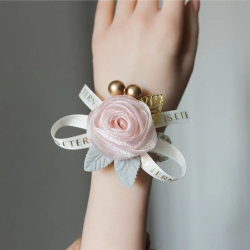 Bridesmaid's wrist flower, bride's sister's hand flower, high-end wedding, forest style super fairy Korean pearl bracelet wedding dress