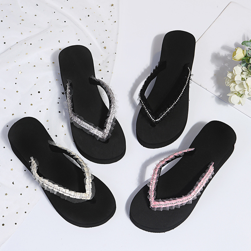 Rhinestones Open-Toed Flat Flip Flops NSKJX104848