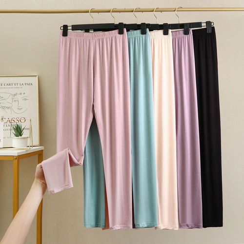 Women's Modal Thin Layer Leggings for Autumn/Winter with Elastic Waist, Plus Size Stretchy 9/10 Length Undershirts Solid Color Autumn Leggings