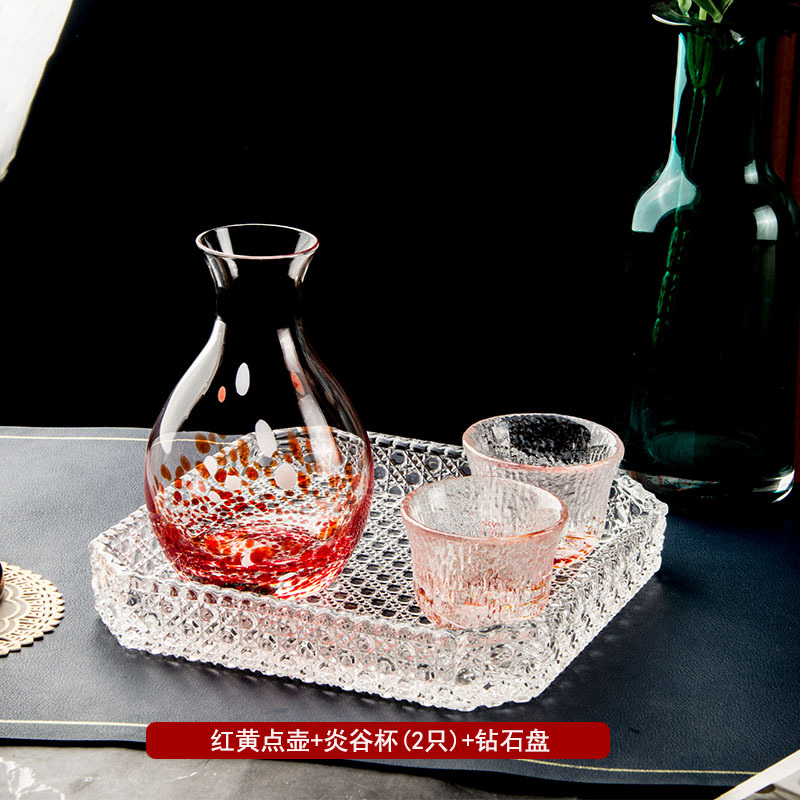 Glossy red and yellow dot pot + Yangu cup (2 pieces) + diamond plate