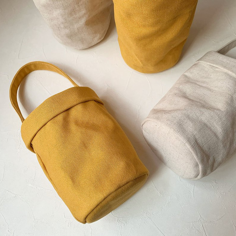 日韩帆布手提水杯袋 户外保温杯 隔热手拎水杯杯套可定制