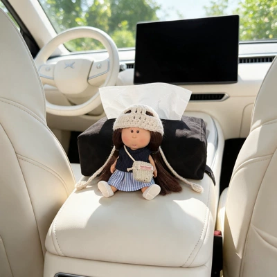 Box, 2026 New Model, Hanging | Car tissue box/set - black-tissue-box-with-armrest-striped-skirt-potato-sister
