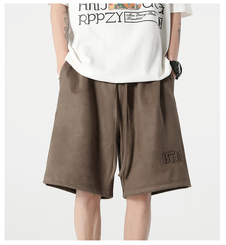 New summer casual shorts for men, suede loose stretch capri pants, American steel stamp straight-leg sport pants pic 8
