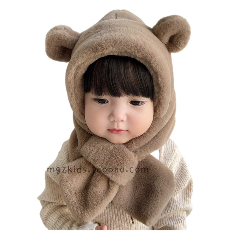 Детская шапка и шарф, интегрированная зимняя утолщенная детская шапка для защиты ушей на флисовой подкладке, теплый ветрозащитный Детский комплект из двух предметов