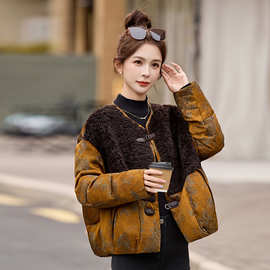 提花人丝羽绒服拼接高货2025冬装时尚流行羽绒外套女士复古风保暖