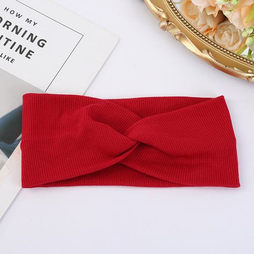 Ribbed solid color knitted cross headband widened knotted headband sports sweat-absorbent headband bangs floral headband