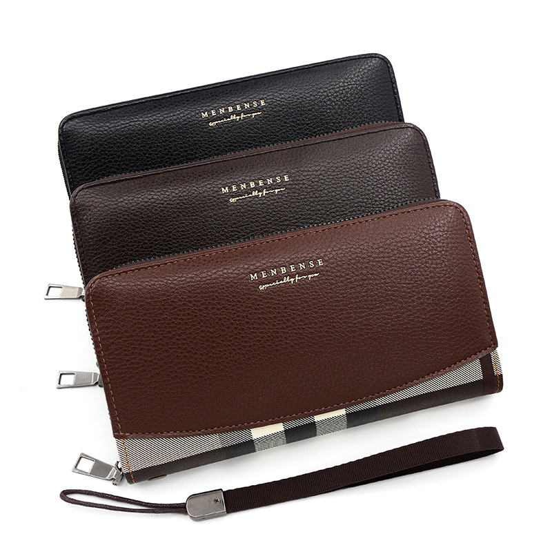 Cartera de hombres de mediana longitud de negocios carta costura cremallera billetera de gran capacidad titular de la tarjeta de cambio de embrague