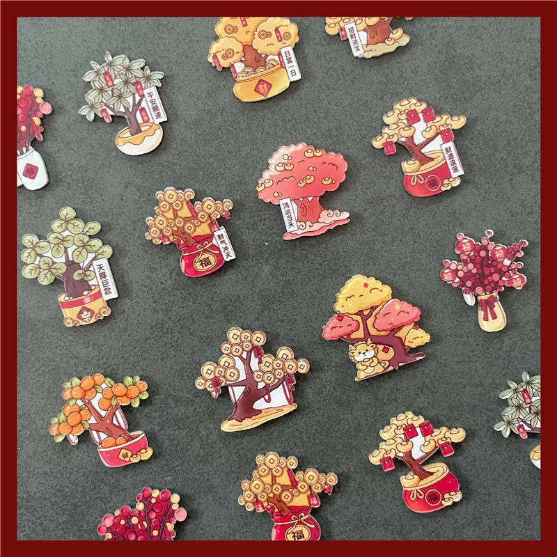 Праздничный красный огонь Новогодняя елка удачи магнитные наклейки оранжевые декоративные наклейки на холодильник атмосфера благословение безопасность радость магнит