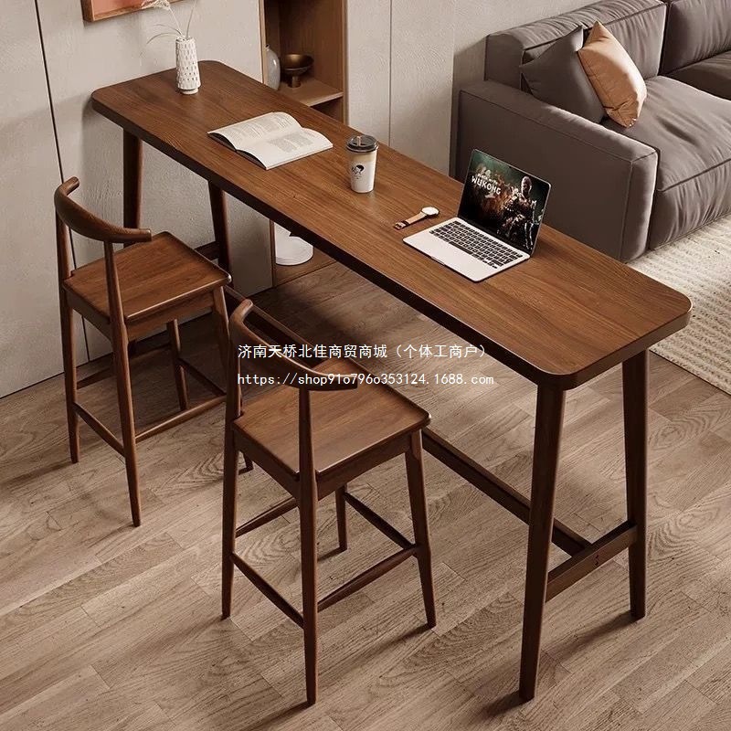 Solid Wood Bar Table and Chair Combination Balcony Simple Window High-Legged Home Small Apartment Bar Wall Table Table