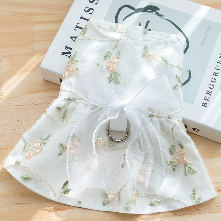 Щенок собака весна и лето дышащий кружевной пояс цветочное двойное платье принцессы кошка Тедди Одежда для маленьких и средних собак