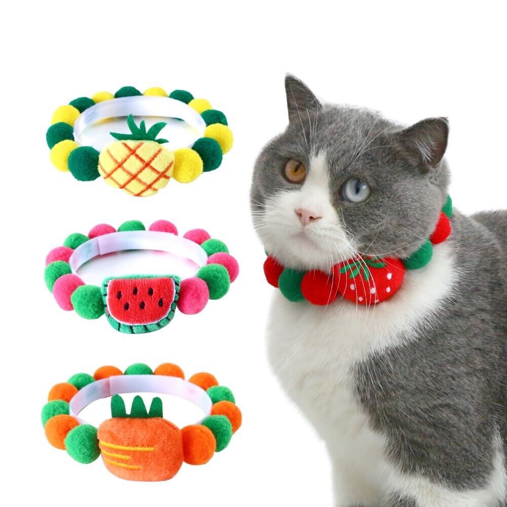Mascotas gatos perros dibujos animados peluche frutas coloridas bola collar sandía fresa acessorios lindos buckle