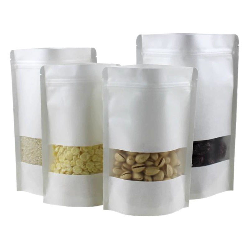 Матовая белая крафт-бумага Ziplock мешок семена дыни упаковка сухих продуктов стоячий мешок окно Крафт-бумажный пакет в наличии