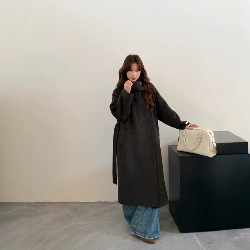 Elegant and sophisticated stand-up collar long coat, wool double-sided woolen jacket, new autumn and winter style for women Elegant and sophisticated stand-up collar long coat, wool double-sided woolen jacket, new autumn and winter style for women