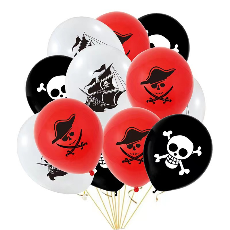加勒比海盗生日主题气球套装 海贼王生日派对装饰12寸乳胶气球骷
