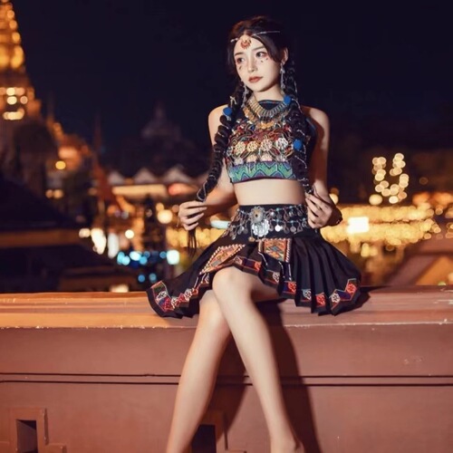 New ethnic style belly dance dance waist chain tassel flower butterfly accessories drop-shaped pendant trend belt