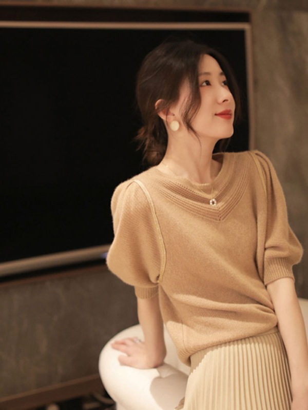 时髦不费力~设计款羊毛衫 早秋新款镂空针织衫女打底毛|undefined