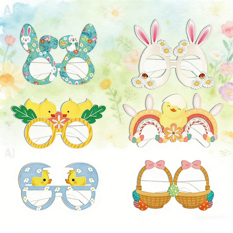 Easter Easter party decoration cute rabbit chicken carrot egg paper 3D glasses photo props