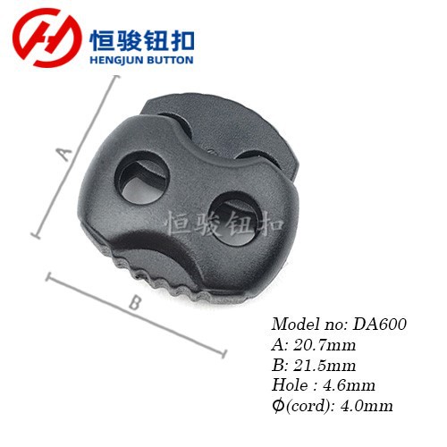 现货供应双孔绳扣 尼龙面包型吊钟 冰包塑料弹簧扣 双孔塑料卡扣