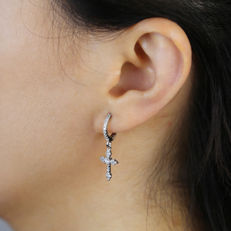 10g Weight Copper Ear Needle Material Drop Earrings Classification 1 Pair Quantity Daily, Street Occasion Copper Material Cross Pattern All Seasons Season Women's Gender Hip-Hop, Punk Style 1 Pair Hip-Hop Punk Cross Copper Drop Earrings 3