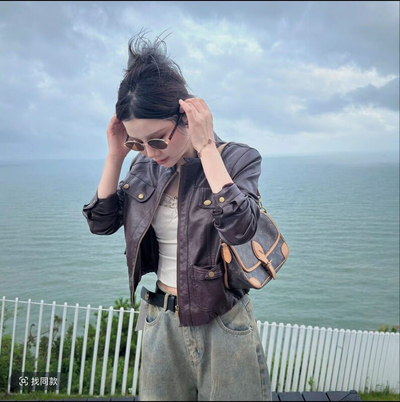 Fashionable short leather jacket for women, 2026 autumn new style, slimming, single-breasted, cool and sophisticated leather jacket
