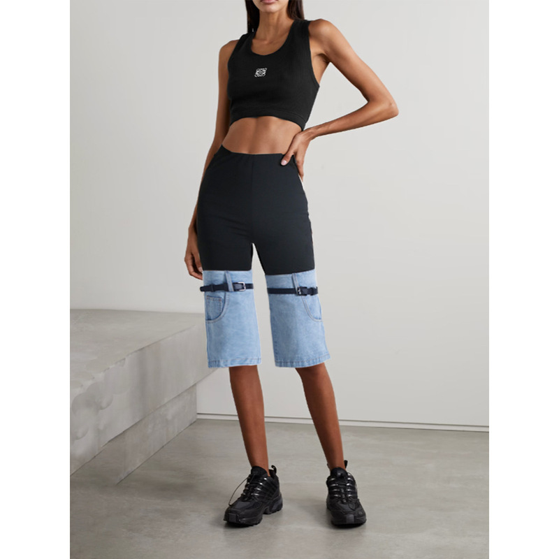 2023 New European and American Style High-Waisted Slimming Knee-Contrast Patchwork Elastic Waist-Cinching Cropped Jeans 2023 New European and American Style High-Waisted Slimming Knee-Contrast Patchwork Elastic Waist-Cinching Cropped Jeans