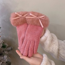 冬天甜美保暖手套女秋冬兔毛羊绒粉色手套系列