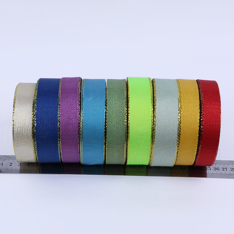 25mm de doble cara cinta de borde dorado doble borde dorado cinturón de poliéster hecho a mano caja de regalo de flores embalaje Cinta de soporte