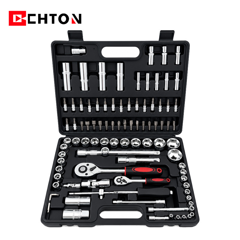 216-piece set of ratchet wrenches and sockets for auto and machine repair, made of carbon steel and galvanized, a complete set of combination hardware tools