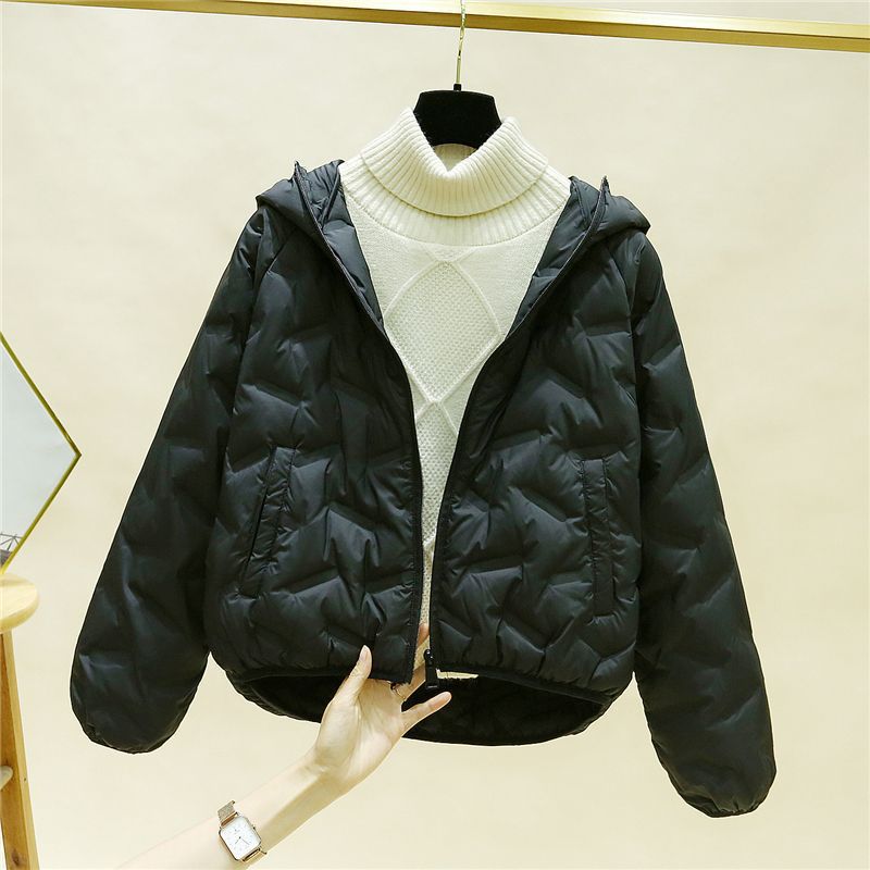 轻薄羽绒服女短款小个子新款压花连帽新款冬季白鸭绒保暖显瘦外套