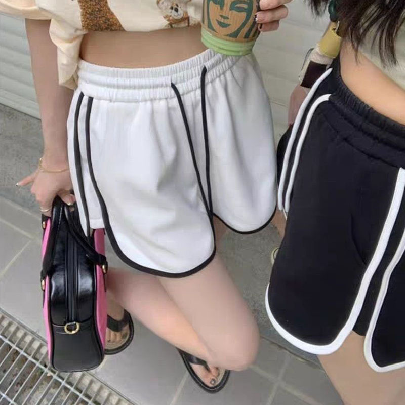 Grey Shorts Women's Casual Pants Hot Pants Summer Spring Waist Loose Wide Leg Pants Sports Pants All-match Trendy Three-part Pants