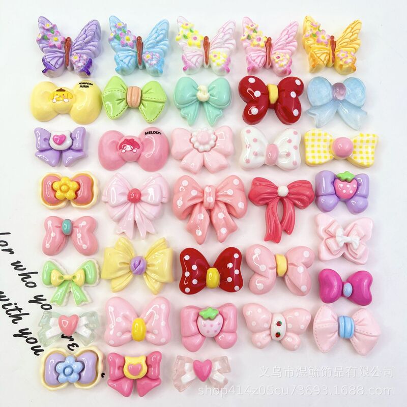Full Range of Heart Ribbons, Strawberry Colorfulful Mixed Bows, Resin DIY Accessories, Handmade Materials, Hair Accessories