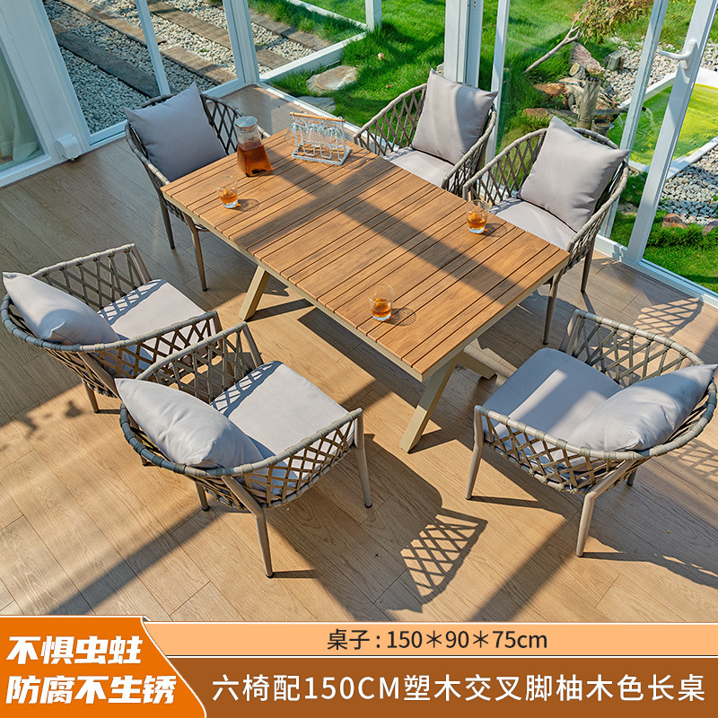 Muebles de exterior Patio Villa Ocio mesa y silla de ratán nórdico balcón al aire libre patio neto plástico rojo mesa de madera y silla