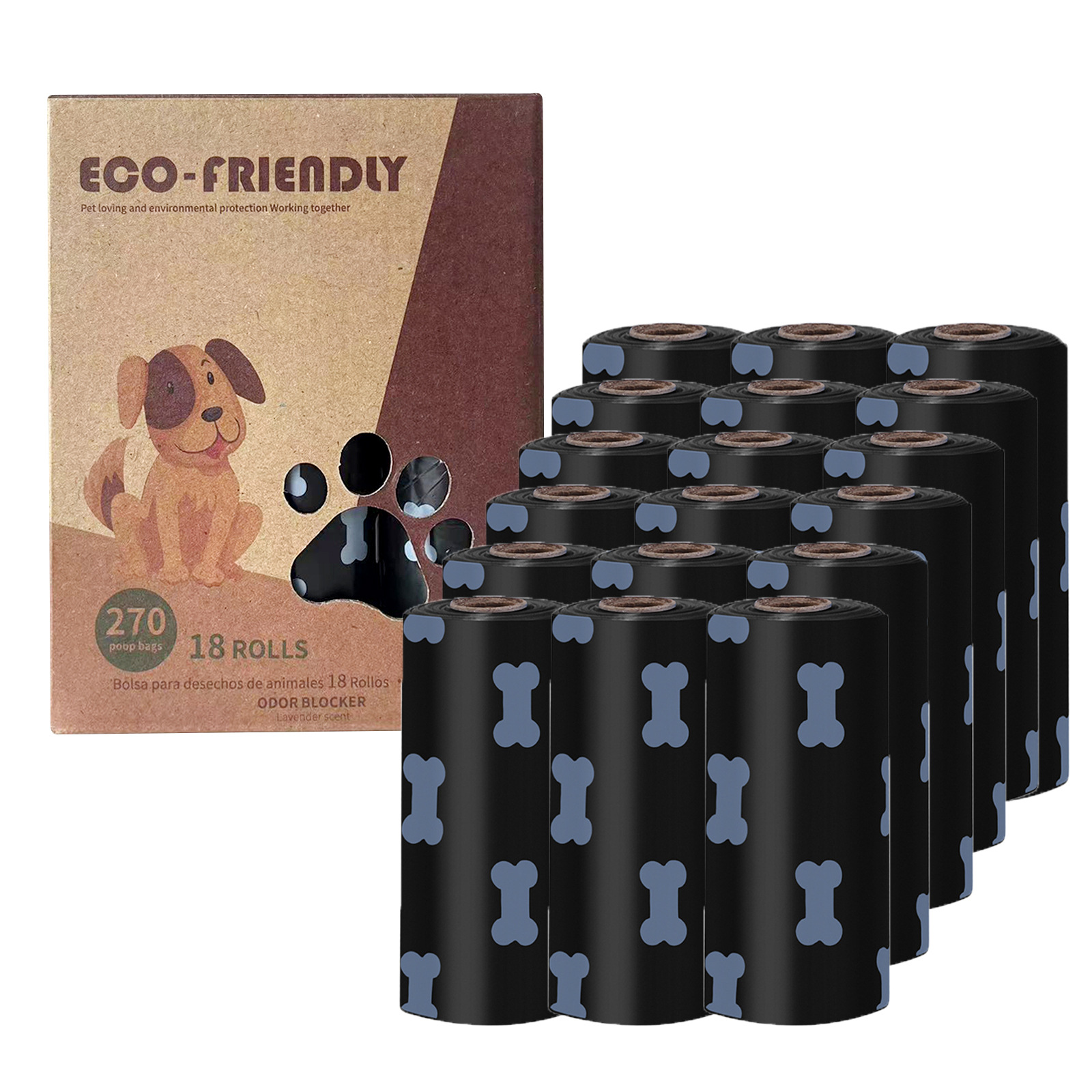 Transfronterizo en stock al por mayor 1,5 Bolsa de basura para mascotas de seda en caja bolsa de caca EPI bolsa de caca degradable bolsa de caca