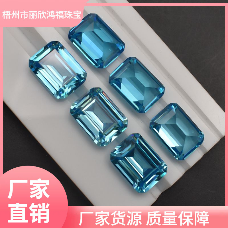 Faceted Rectangular Aquamarine Loose Stone, Aquamarine Zircon Square Loose Stone, Synthetic Gemstone Wholesale Zircon