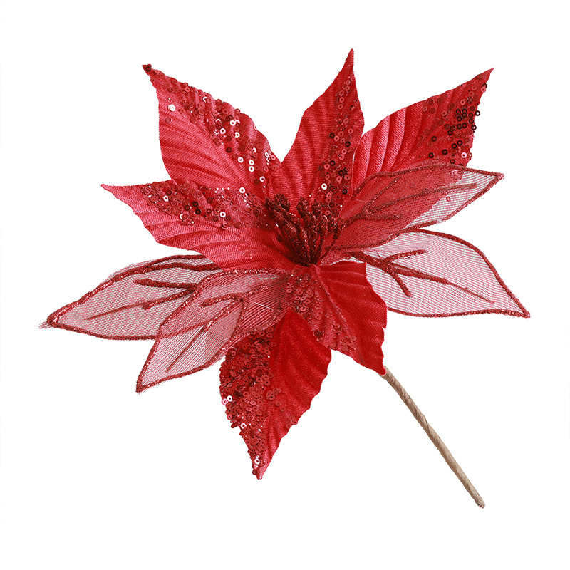 Buscando flores de Navidad transfronterizas 30cm decoraciones de árbol de Navidad de champán oro flores falsas flores hechas a mano flores DIY