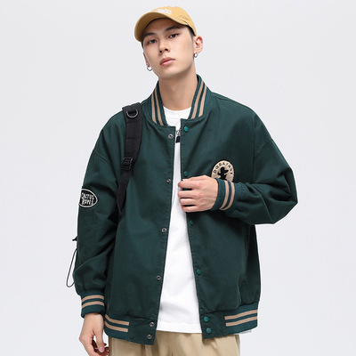 2022 Autumn new pattern Retro Embroidery Baseball wholesale Jacket Easy Off the shoulder Cut Simplicity Versatile Hit color Thread
