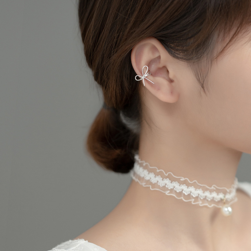 Eloch s925 línea de arco plateado de verano orejas de hueso de orejas japonesas y coreanas sin agujeros de orejas orejas para orejas G9251